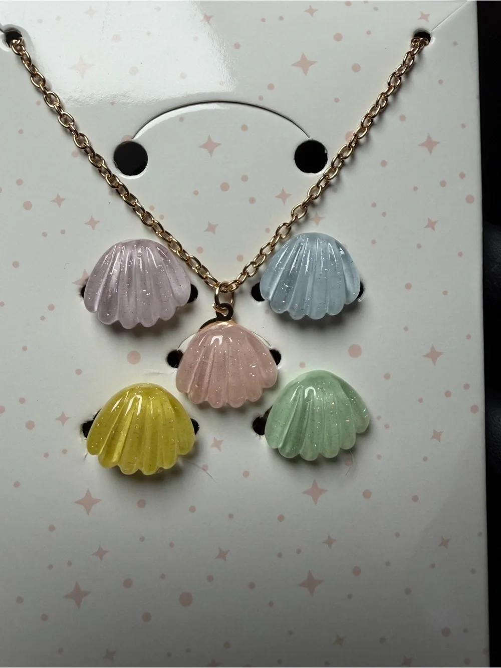 5pc Cute Kids Pastel Shell Necklace And Rings Set - Multicolor